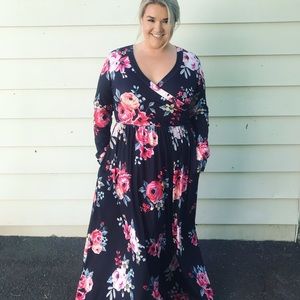 Plus Size Long Sleeve Floral Maxi Dress
